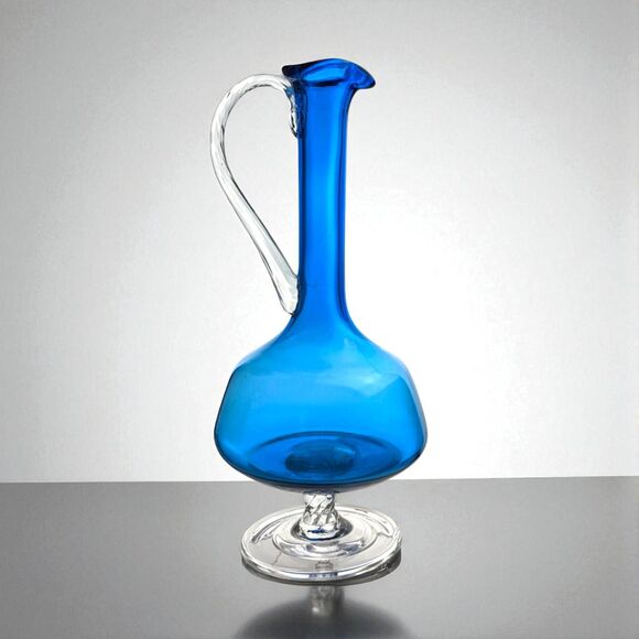 Vintage Mid-Century Modern Blue Glass Decanter: 11-Inch Hand Blown Art Glass - Picture 1 of 8
